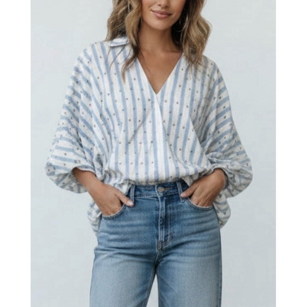 Never Fully Dressed Studded Stripe Balloon Sleeve Cara Blouse 24 Plus Boho Coppy